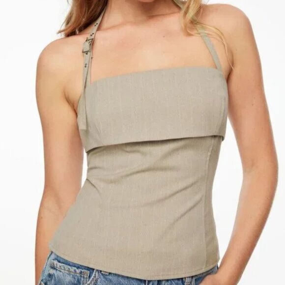 Dynamite Tops - Pinstripe Buckle Detail Halter Top